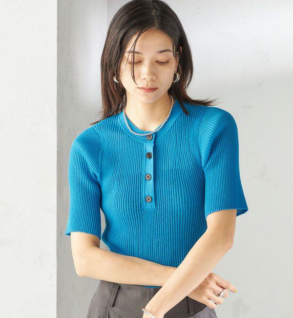 SHIPS for women「〈手洗い可能〉ラミー混 シアー ヘンリー ネック ニット」|ニット・セーター|