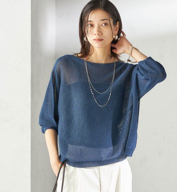 SHIPS for women「〈手洗い可能〉ペーパー パフ スリーブ 半袖 ニット」|ニット・セーター|ブルー