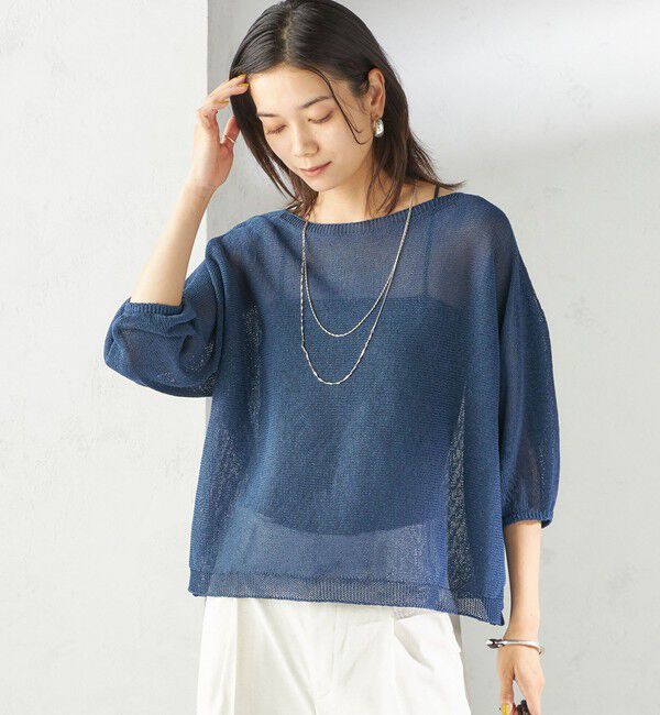 SHIPS for women「〈手洗い可能〉ペーパー パフ スリーブ 半袖 ニット」|ニット・セーター|