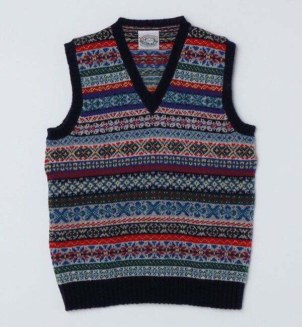 SHIPS「JAMIESONS KNITWEAR: FAIRISLE VEST」|ベスト・ジレ|ネイビー