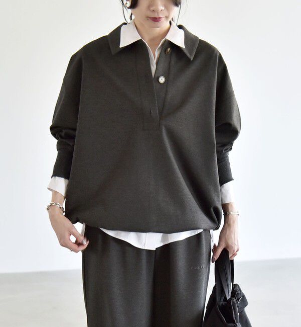 quaranciel「《追加予約》quaranciel:〈洗濯機可能〉ライト ポンチ ドロスト ポロ プルオーバー」|スウェット・ジャージ|