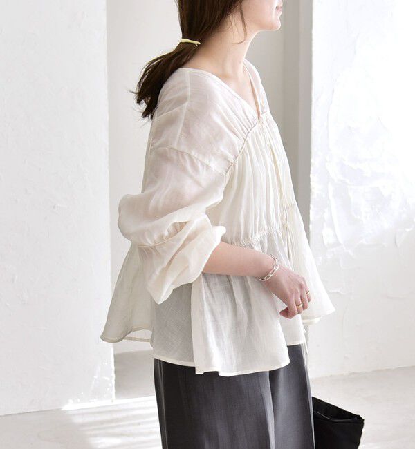 quaranciel「quaranciel:〈手洗い可能〉ラミー ギャザー リボン ティアード ブラウス」|シャツ・ブラウス|