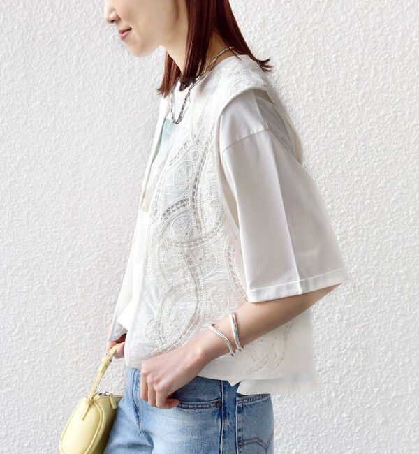 SHIPS for women「《予約》〈手洗い可能〉オープン ワーク レース 刺繍 ベスト」|ベスト・ジレ|