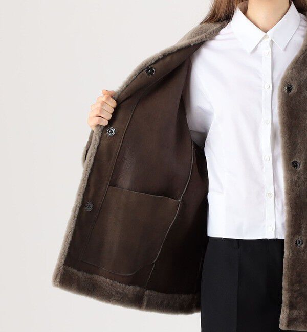 TOMORROWLAND GOODS「DES PRES ムートン Vネックコート」|ノーカラーコート|