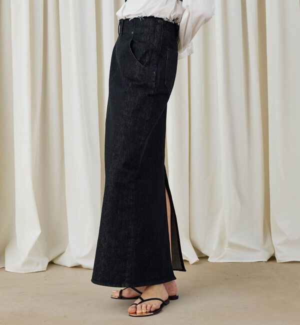 DES PRES「ブラックデニム ブラレット付きマキシスカート」|タイト|