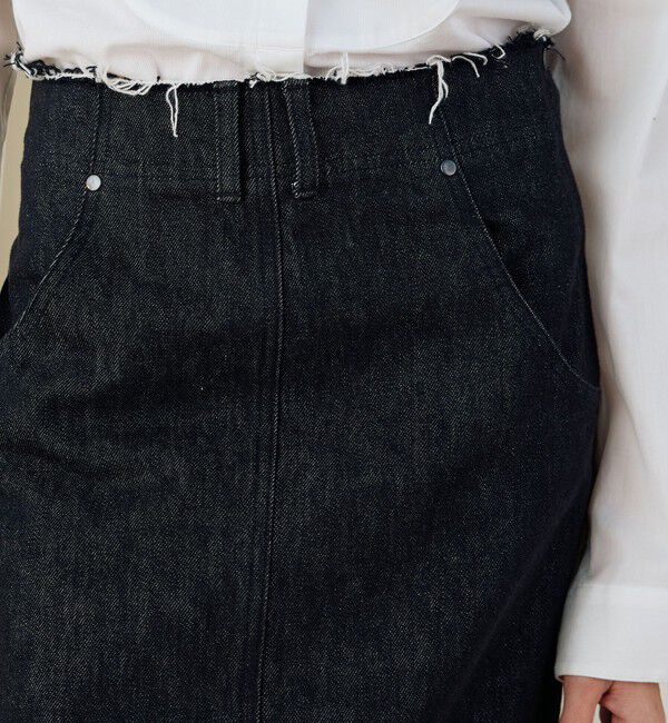 DES PRES「ブラックデニム ブラレット付きマキシスカート」|タイト|