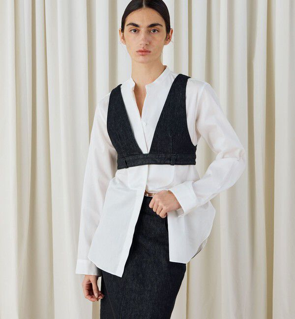 DES PRES「ブラックデニム ブラレット付きマキシスカート」|タイト|