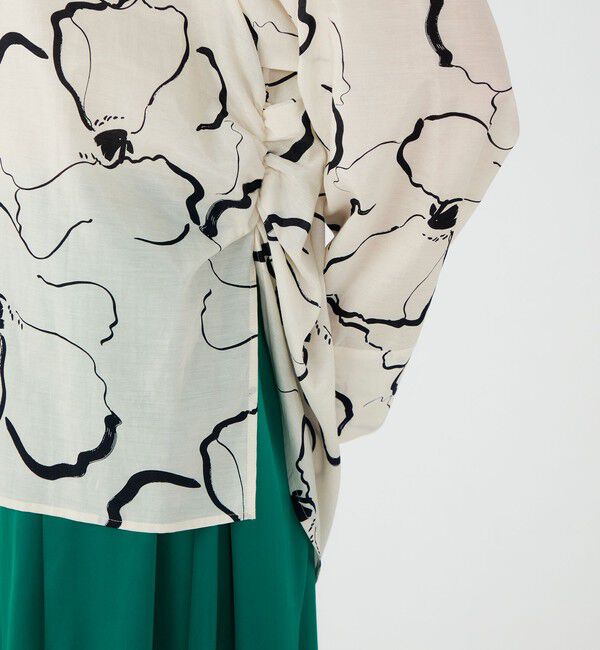 Ballsey「ドローイングフラワープリント サイドギャザーブラウス」|シャツ・ブラウス|