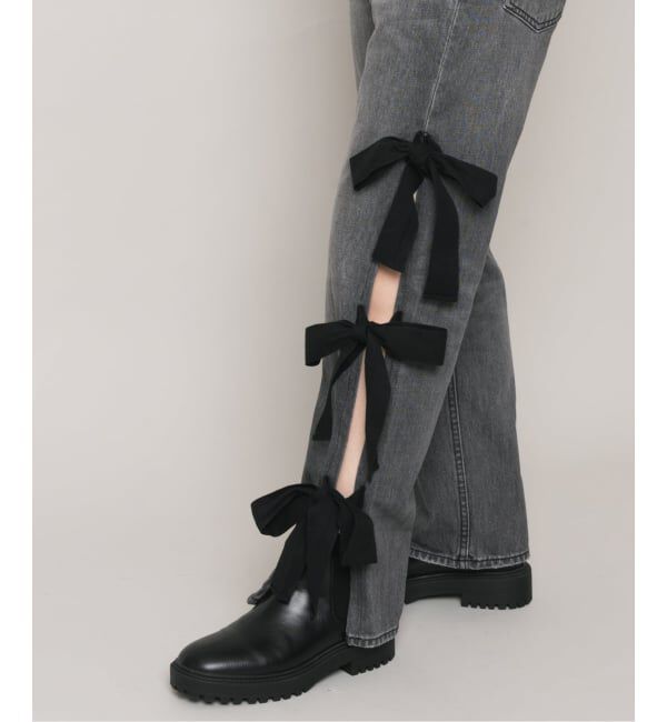  「スリットリボンデニムパンツ」|デニム|