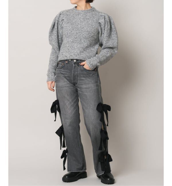  「スリットリボンデニムパンツ」|デニム|