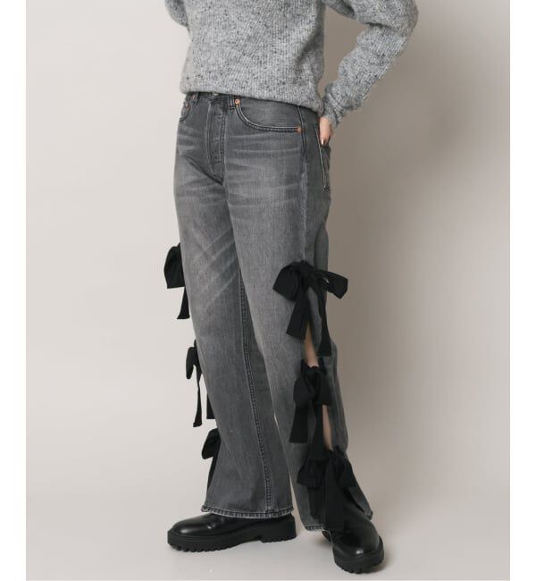  「スリットリボンデニムパンツ」|デニム|
