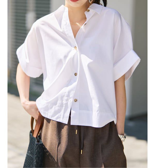 Spick and Span「《予約》ハーフスリーブポプリンシャツ」|シャツ・ブラウス|ホワイト