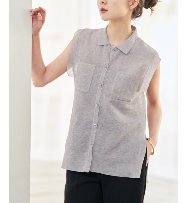 NOBLE「《追加予約・新色》【洗える】スポンジシアーノースリーブシャツニット」|ニット・セーター|