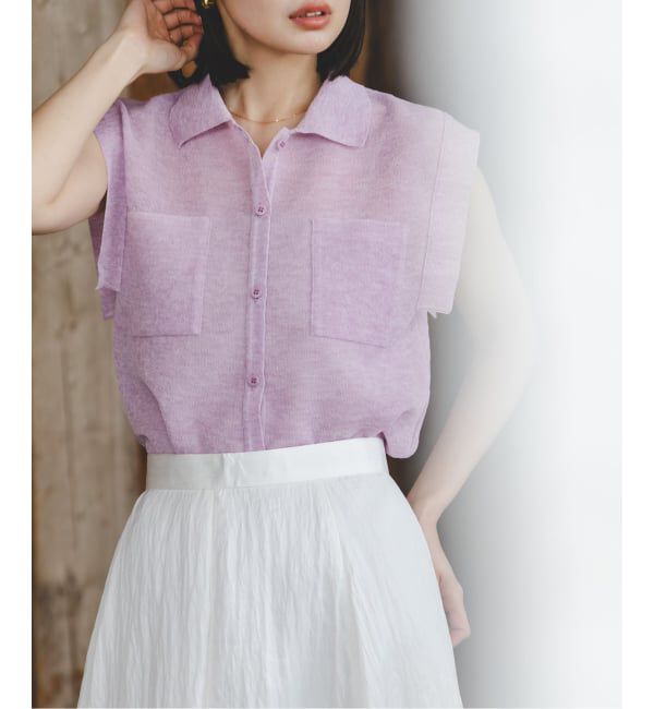 NOBLE「《追加予約・新色》【洗える】スポンジシアーノースリーブシャツニット」|ニット・セーター|