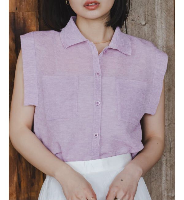 NOBLE「《追加予約・新色》【洗える】スポンジシアーノースリーブシャツニット」|ニット・セーター|