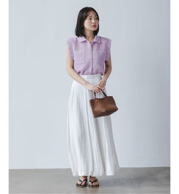 NOBLE「《追加予約・新色》【洗える】スポンジシアーノースリーブシャツニット」|ニット・セーター|