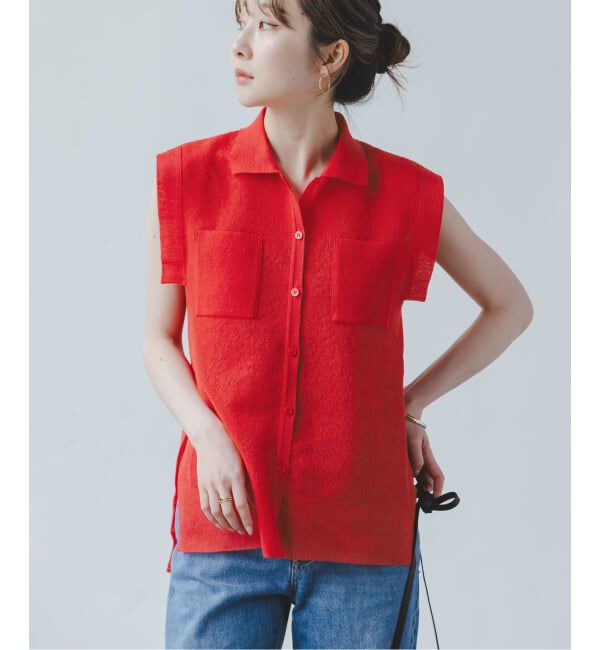 NOBLE「《追加予約・新色》【洗える】スポンジシアーノースリーブシャツニット」|ニット・セーター|