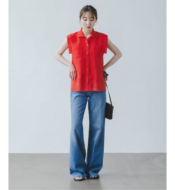 NOBLE「《追加予約・新色》【洗える】スポンジシアーノースリーブシャツニット」|ニット・セーター|