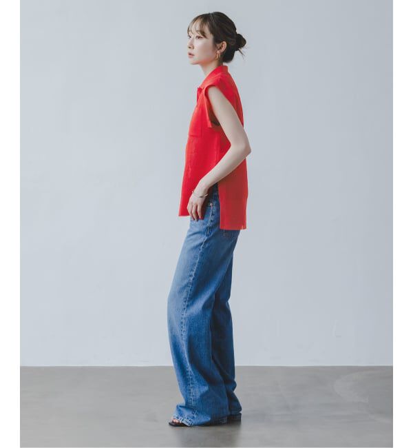 NOBLE「《追加予約・新色》【洗える】スポンジシアーノースリーブシャツニット」|ニット・セーター|