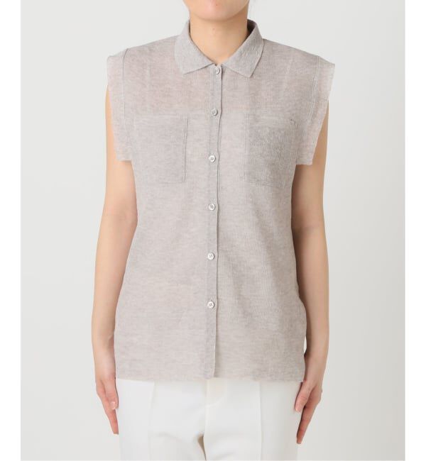 NOBLE「《追加予約・新色》【洗える】スポンジシアーノースリーブシャツニット」|ニット・セーター|