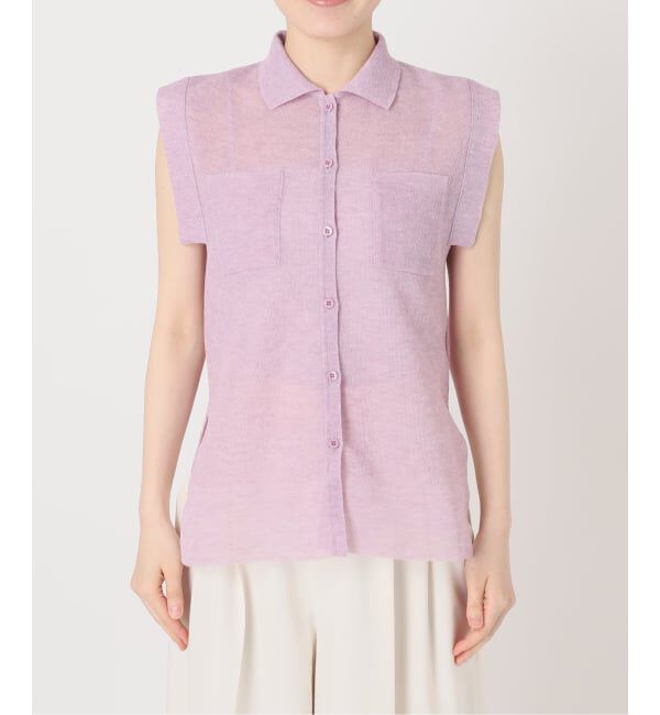 NOBLE「《追加予約・新色》【洗える】スポンジシアーノースリーブシャツニット」|ニット・セーター|