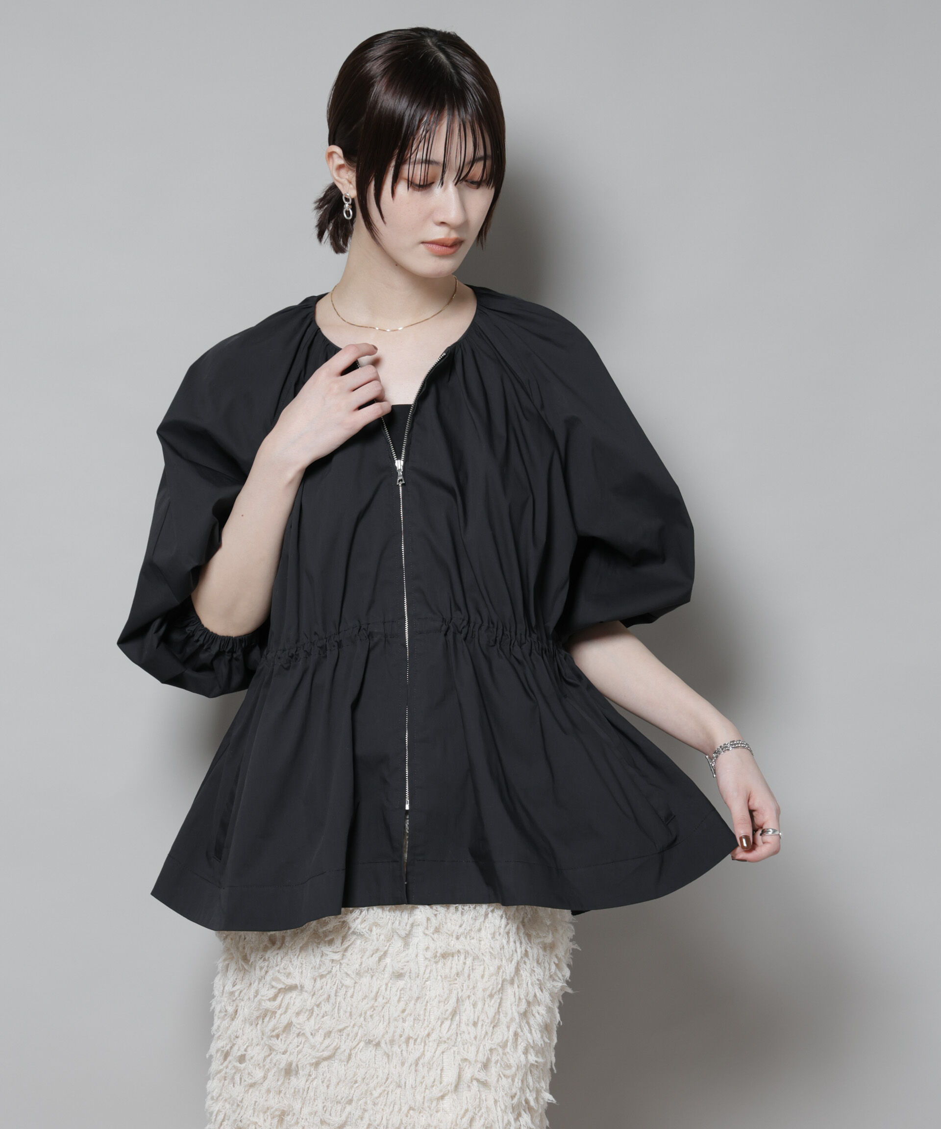 nano･universe「タイプライタードロストギャザーブルゾン」|ブルゾン・スタジャン|