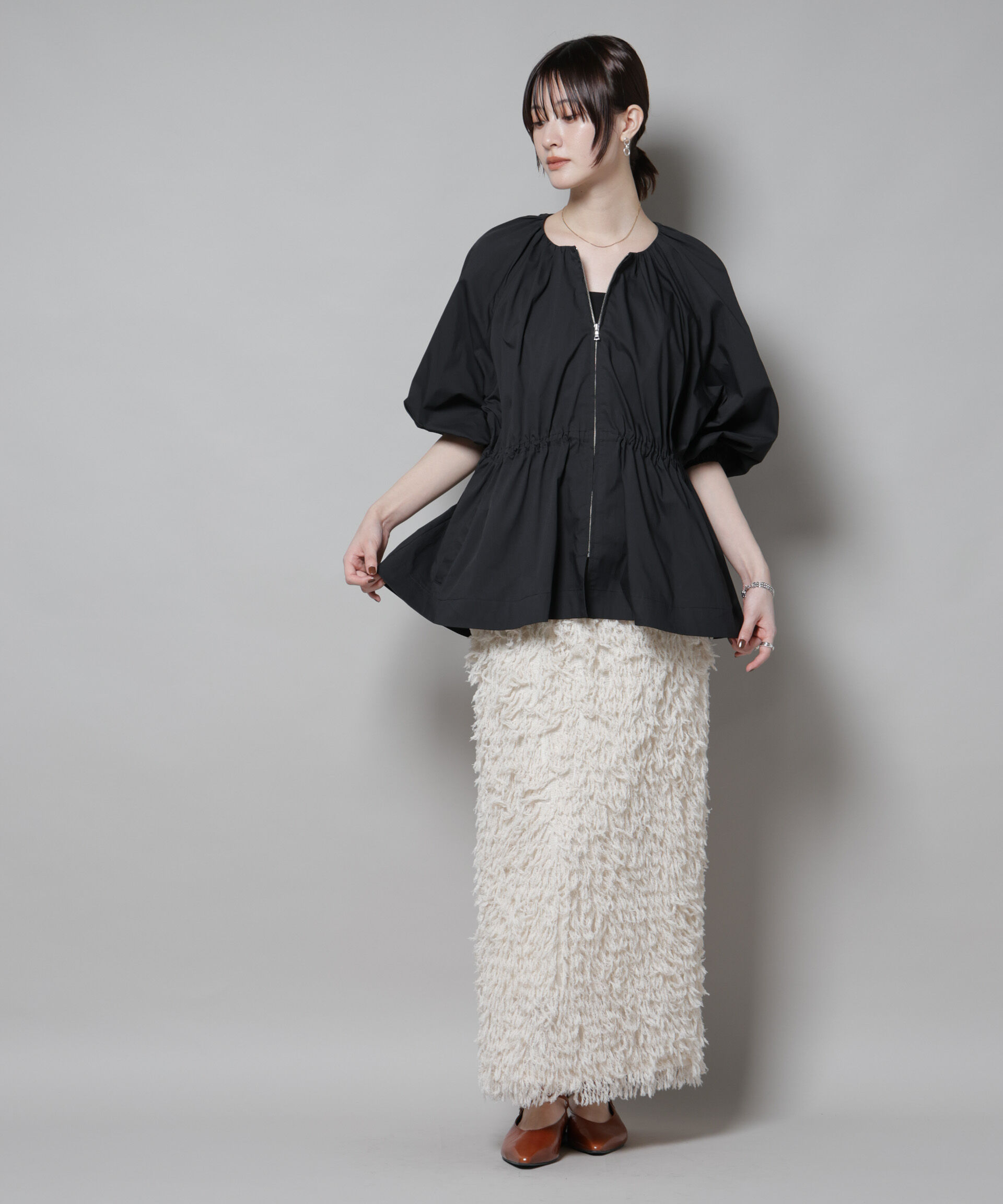 nano･universe「タイプライタードロストギャザーブルゾン」|ブルゾン・スタジャン|