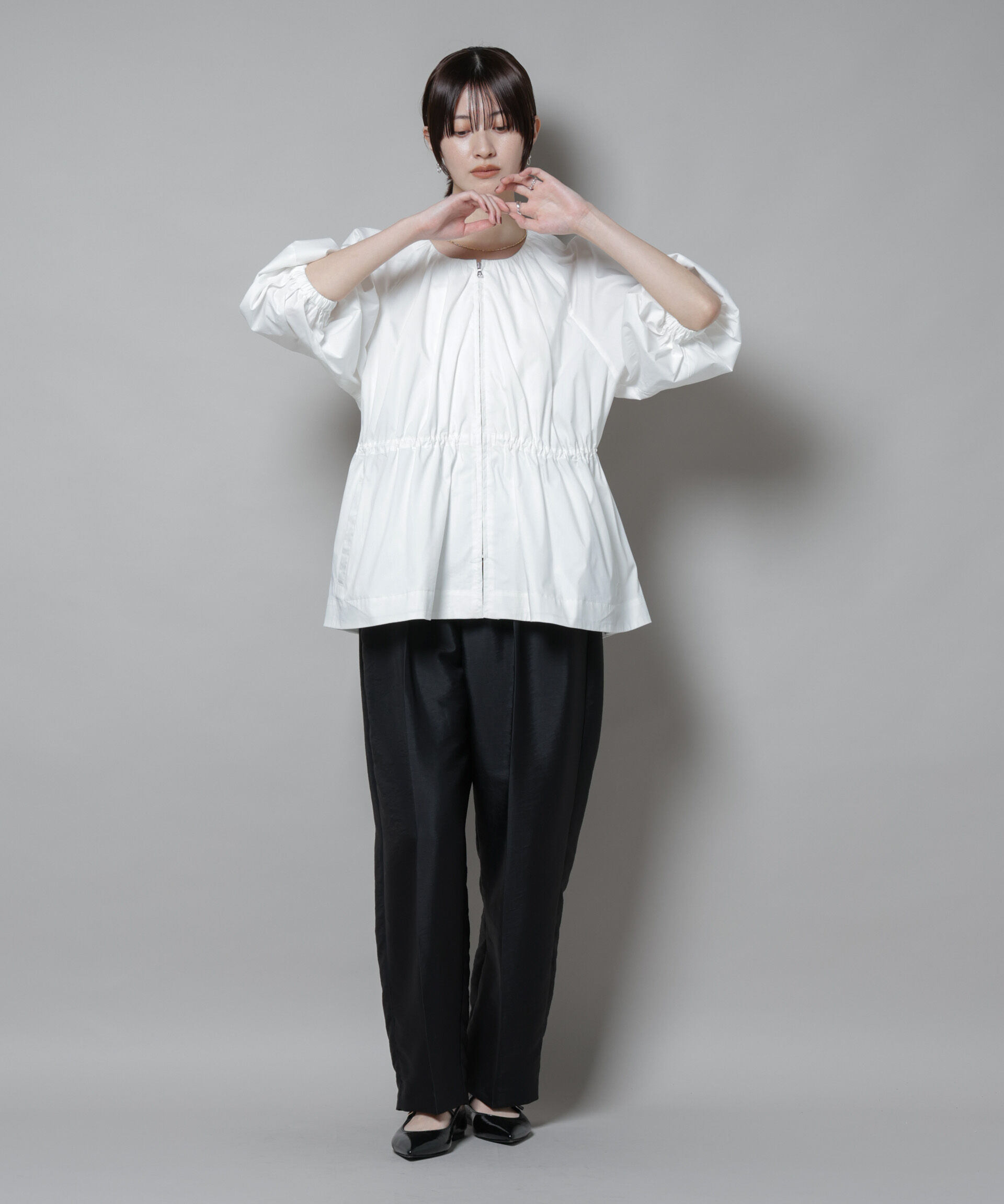 nano･universe「タイプライタードロストギャザーブルゾン」|ブルゾン・スタジャン|