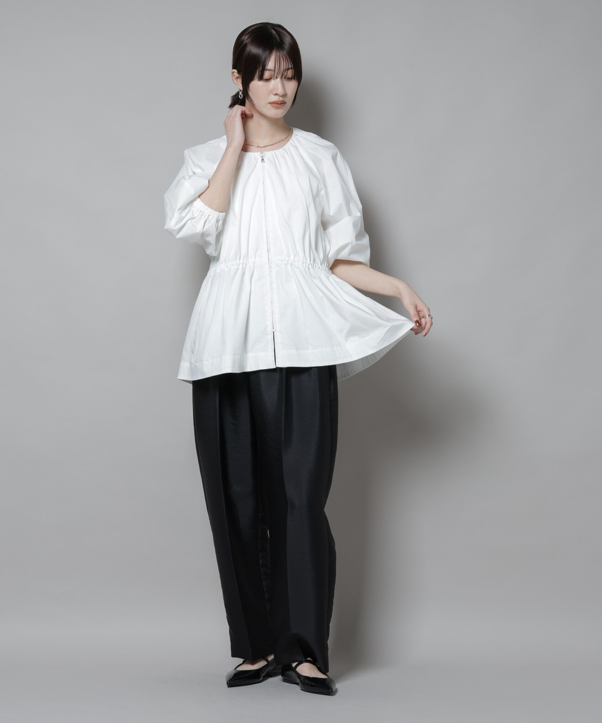 nano･universe「タイプライタードロストギャザーブルゾン」|ブルゾン・スタジャン|