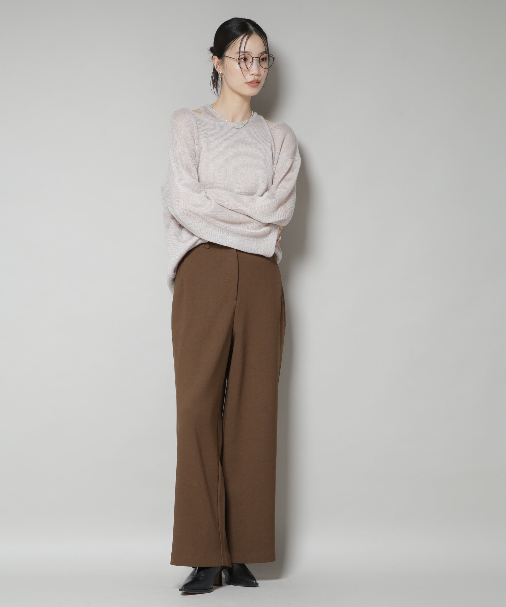 nano･universe「サイドタックカットジョーゼットパンツ」|チノ|