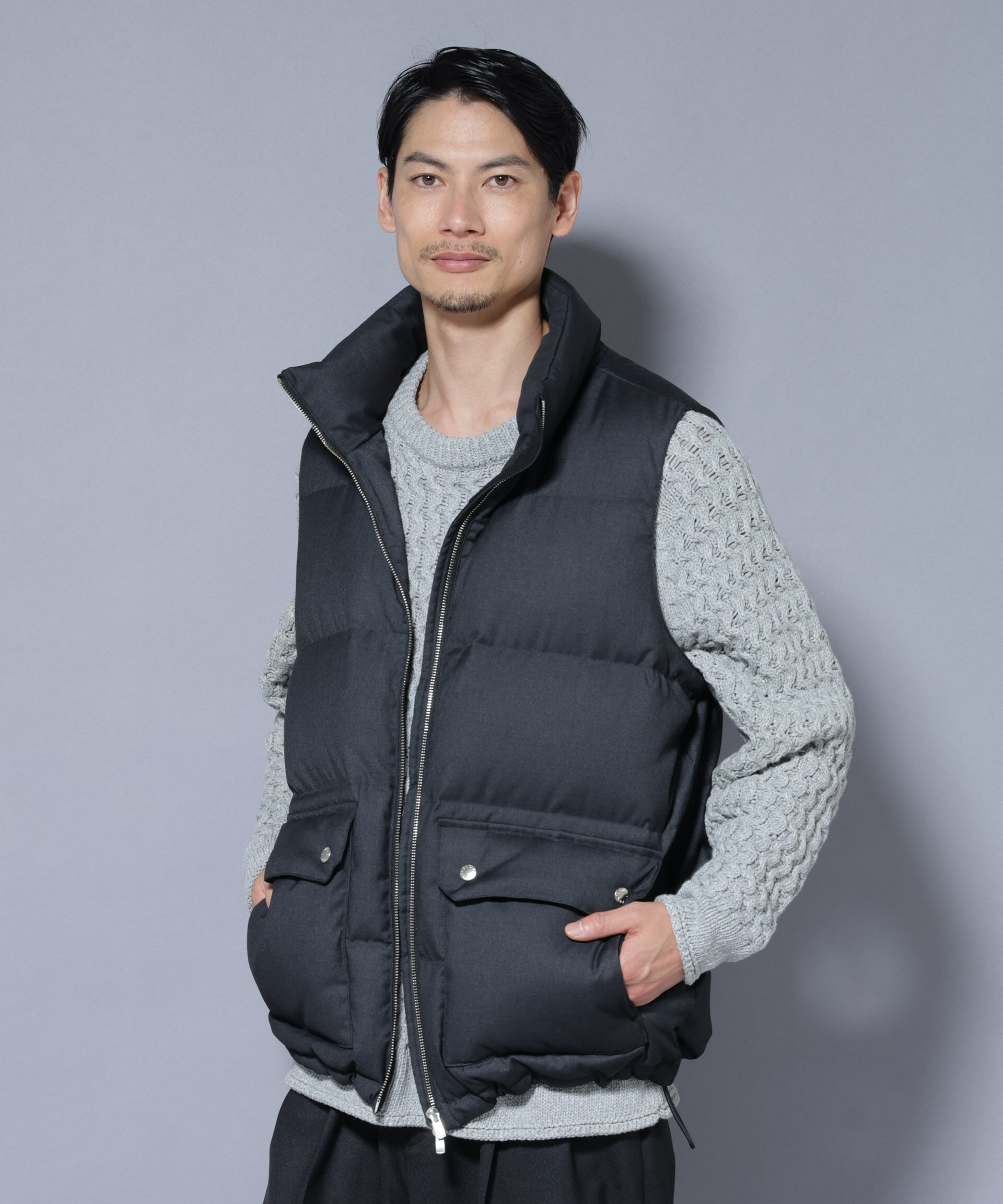 nano･universe「DELEGANTE エアリーサキソニー/グレンチェックTAIONダウンベスト」|ダウン|