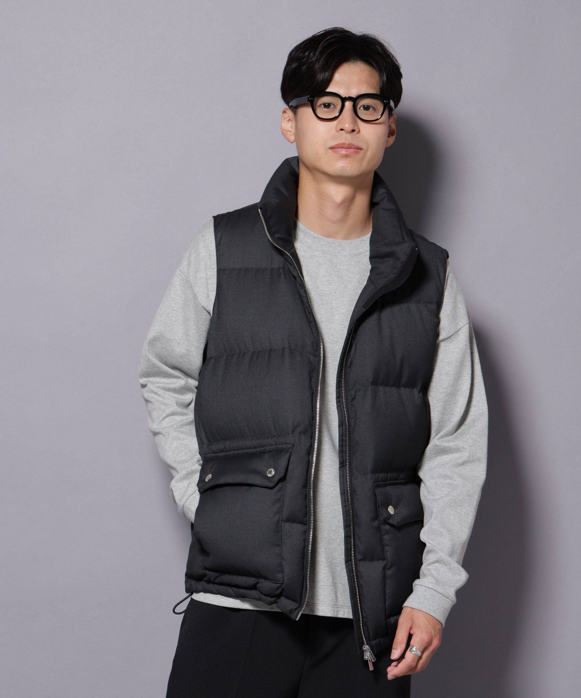 nano･universe「DELEGANTE エアリーサキソニー/グレンチェックTAIONダウンベスト」|ダウン|