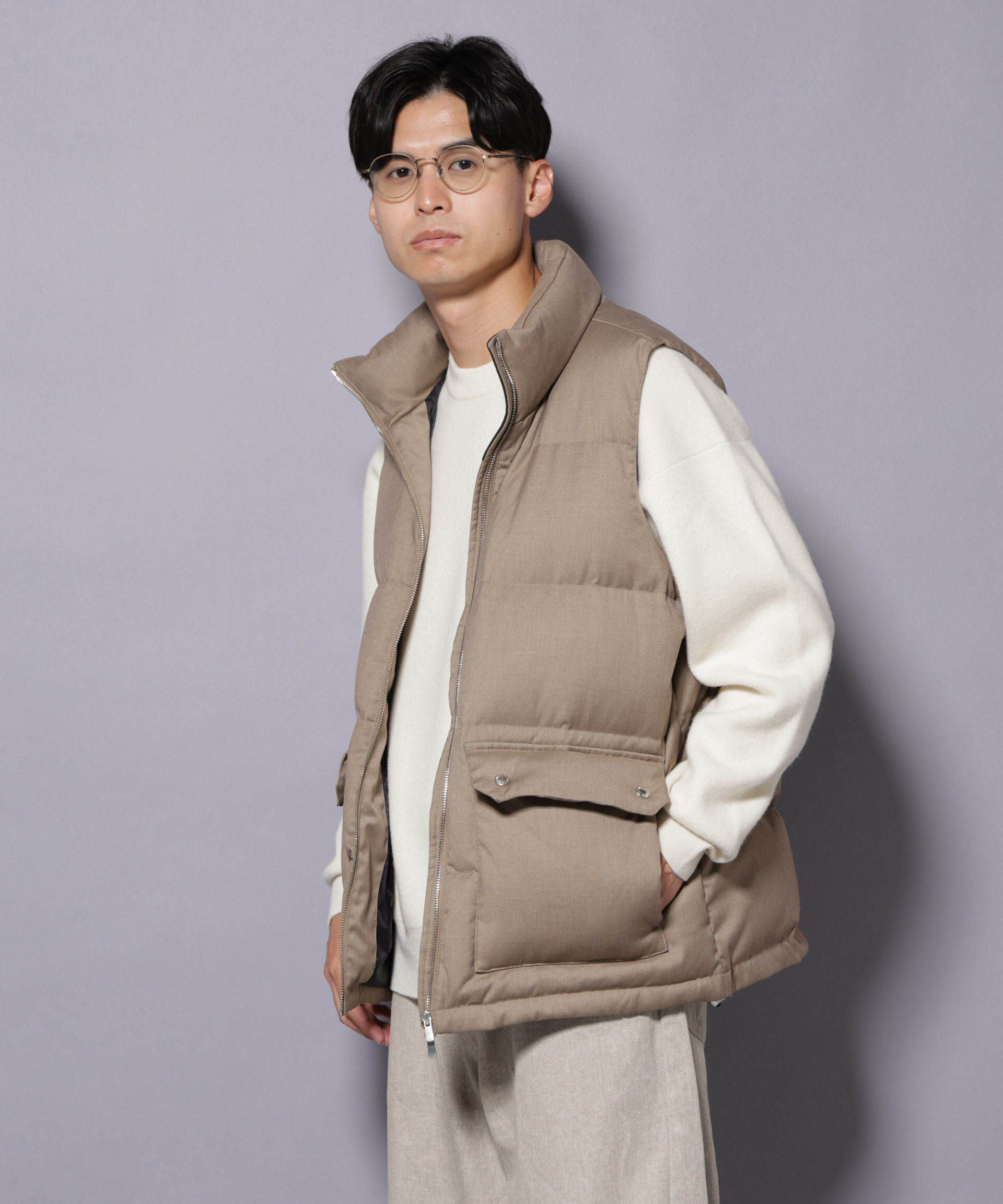 nano･universe「DELEGANTE エアリーサキソニー/グレンチェックTAIONダウンベスト」|ダウン|