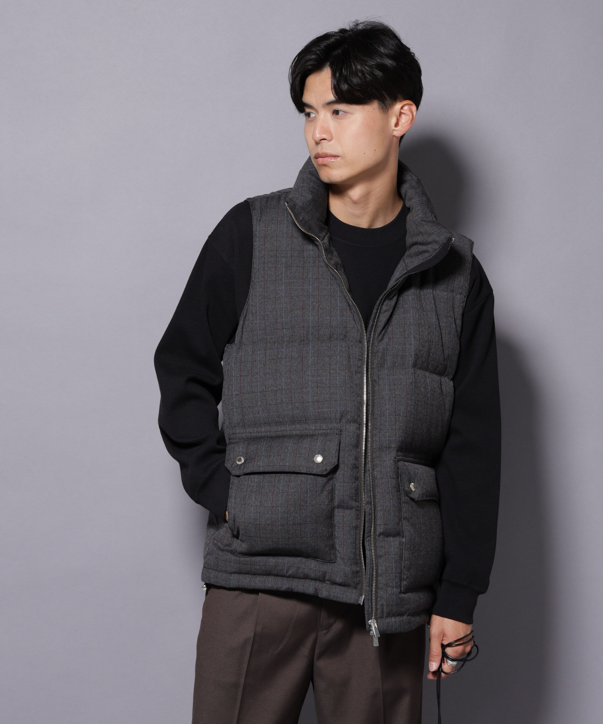 nano･universe「DELEGANTE エアリーサキソニー/グレンチェックTAIONダウンベスト」|ダウン|