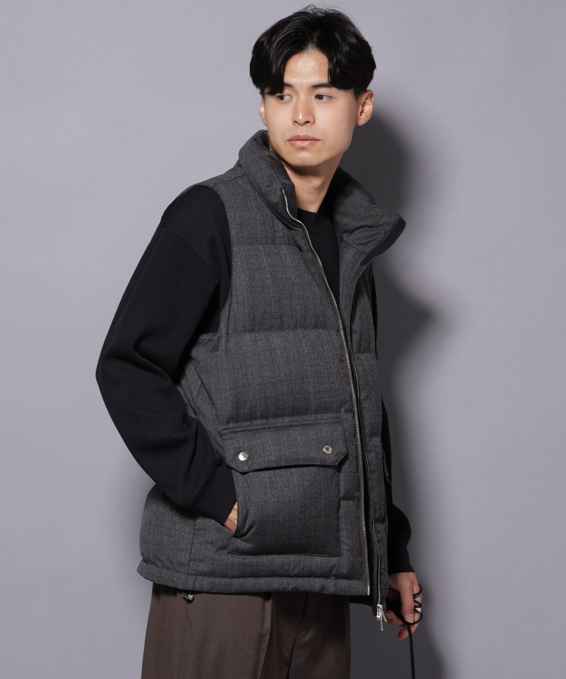 nano･universe「DELEGANTE エアリーサキソニー/グレンチェックTAIONダウンベスト」|ダウン|