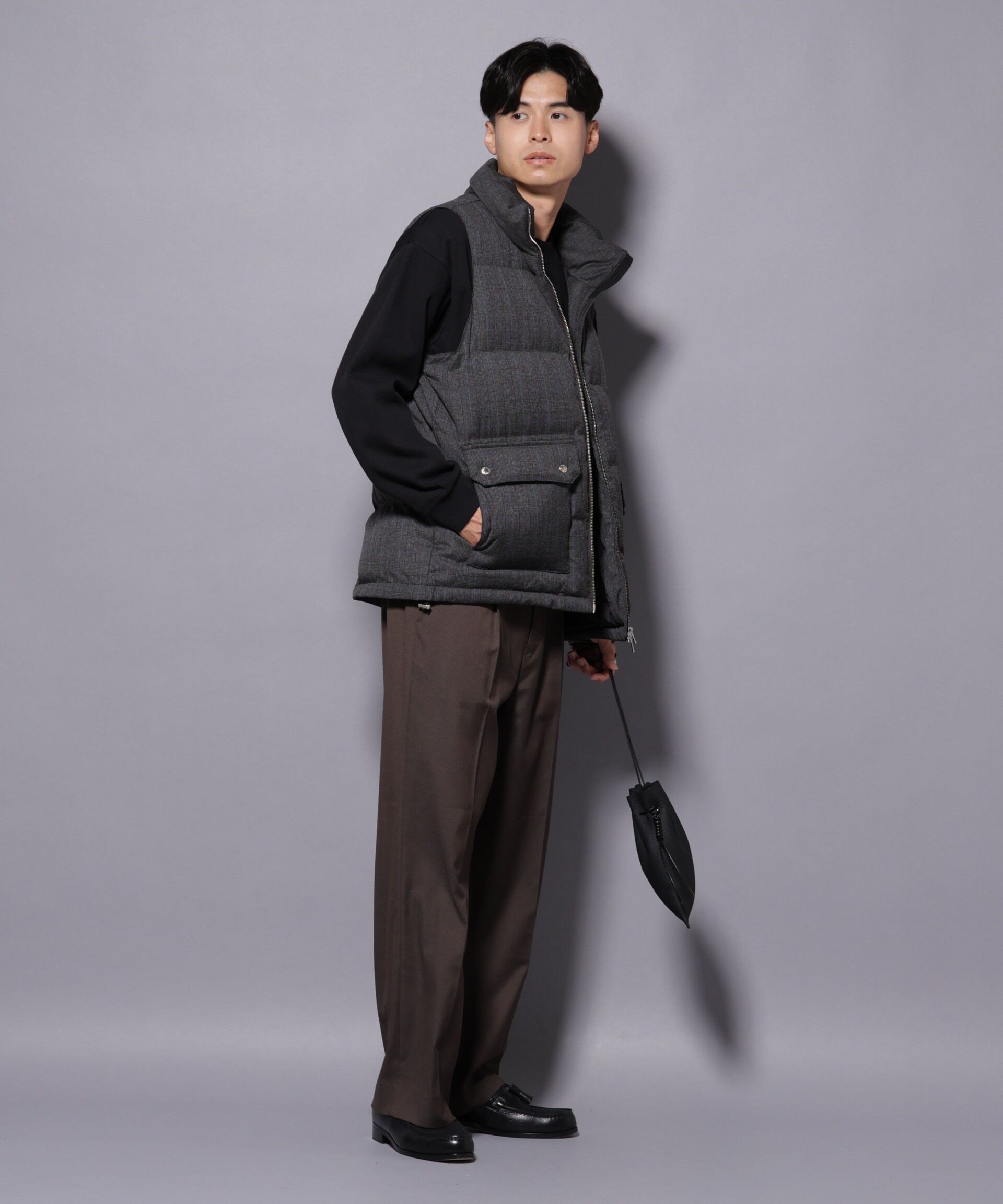 nano･universe「DELEGANTE エアリーサキソニー/グレンチェックTAIONダウンベスト」|ダウン|