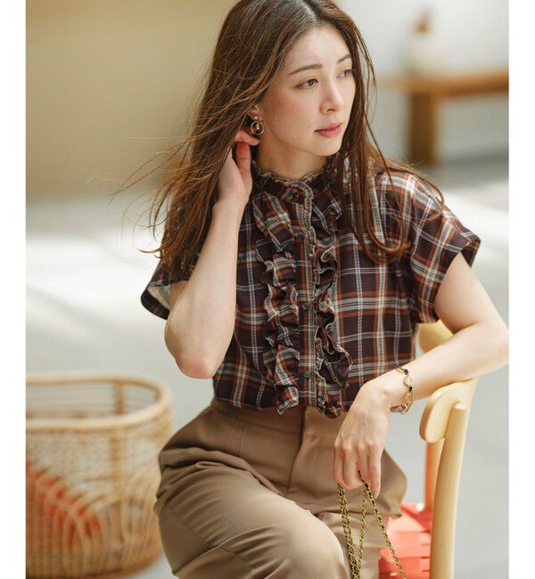 組曲「シアーツイルチェック フリルブラウス」|シャツ・ブラウス|