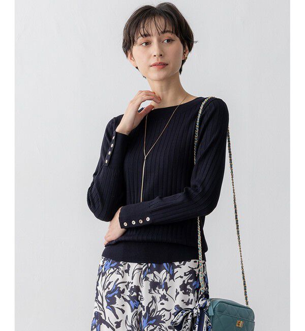 23区「【洗える】シルキーレーヨンワイドリブ ニット」|ニット・セーター|ネイビー系