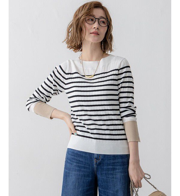 23区「【洗える】シルキーレーヨンワイドリブ ニット」|ニット・セーター|オフ&times;ブラック