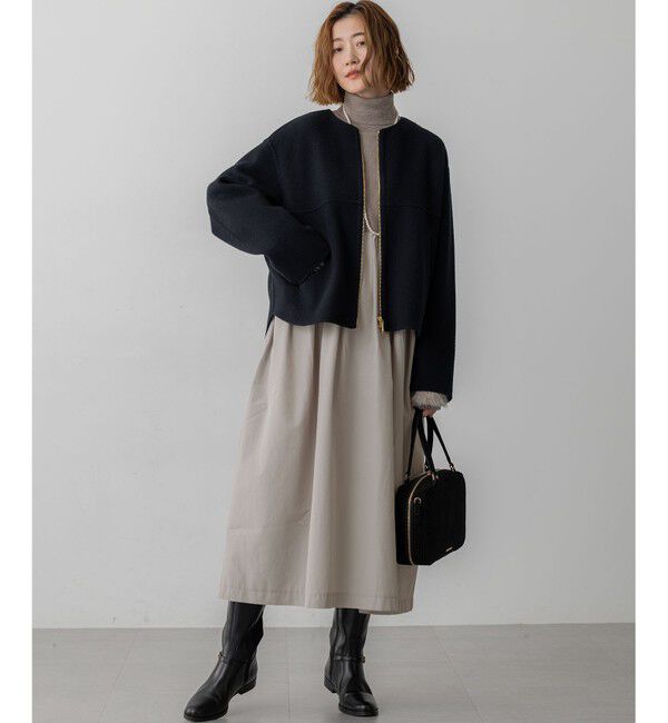 23区「ウールライトリバー ノーカラー ショートコート」|ノーカラーコート|
