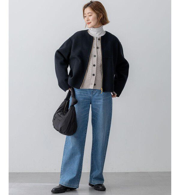 23区「ウールライトリバー ノーカラー ショートコート」|ノーカラーコート|