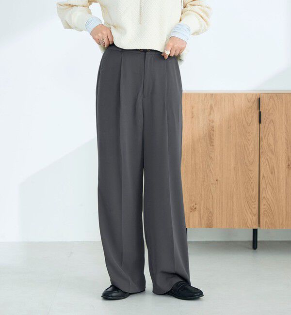 fredy emue「【オン・オフ対応/高身長サイズあり】とろみツイルタックスラックス」|スラックス|チャコールグレー