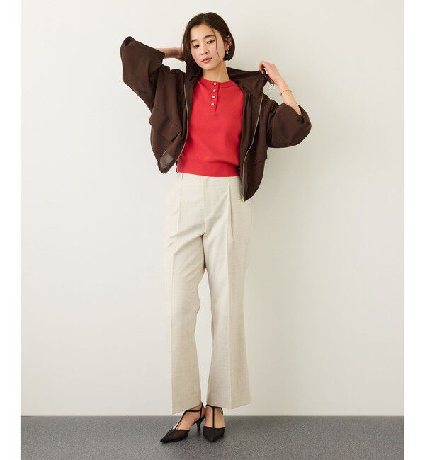 ROPE「金ボタン5分袖プルオーバー/イージーケア」|ニット・セーター|