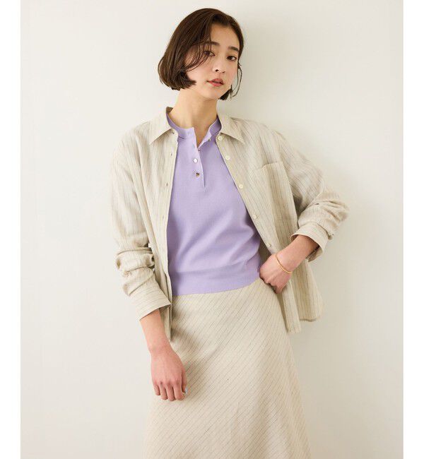 ROPE「金ボタン5分袖プルオーバー/イージーケア」|ニット・セーター|