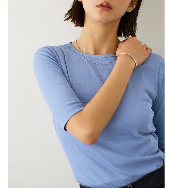 ROPE「コンフォートリブハーフスリーブカットソー(5分袖)/イージーケア・接触冷感」|Tシャツ・カットソー|サックス(48)