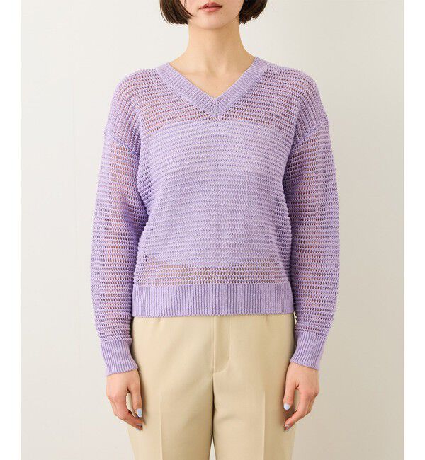 ROPE「リネン畦編みVネックニット/イージーケア」|ニット・セーター|