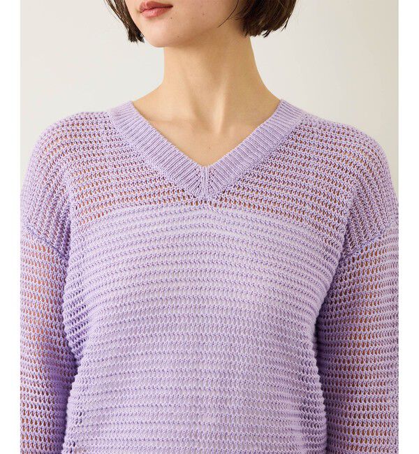 ROPE「リネン畦編みVネックニット/イージーケア」|ニット・セーター|