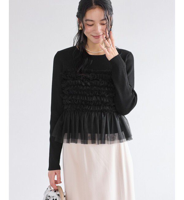 VIS「チュールフリルドッキングニット/イージーケア」|ニット・セーター|