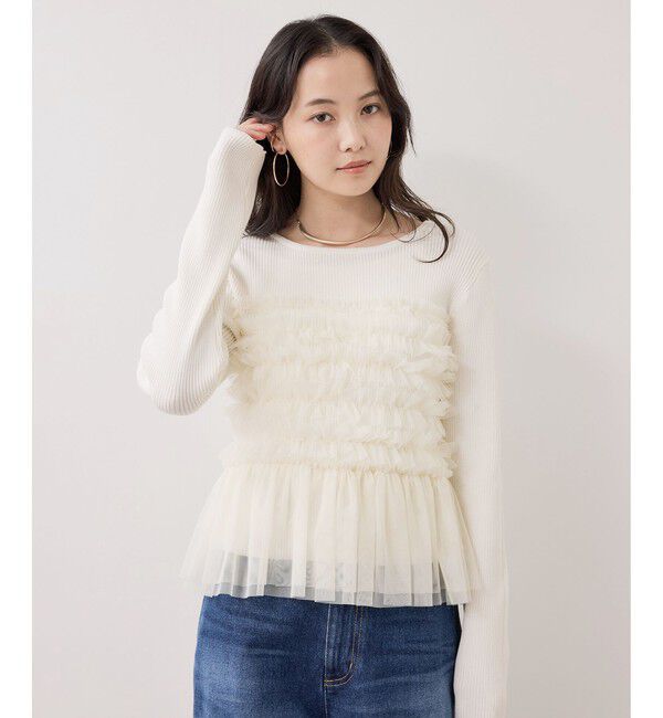 VIS「チュールフリルドッキングニット/イージーケア」|ニット・セーター|