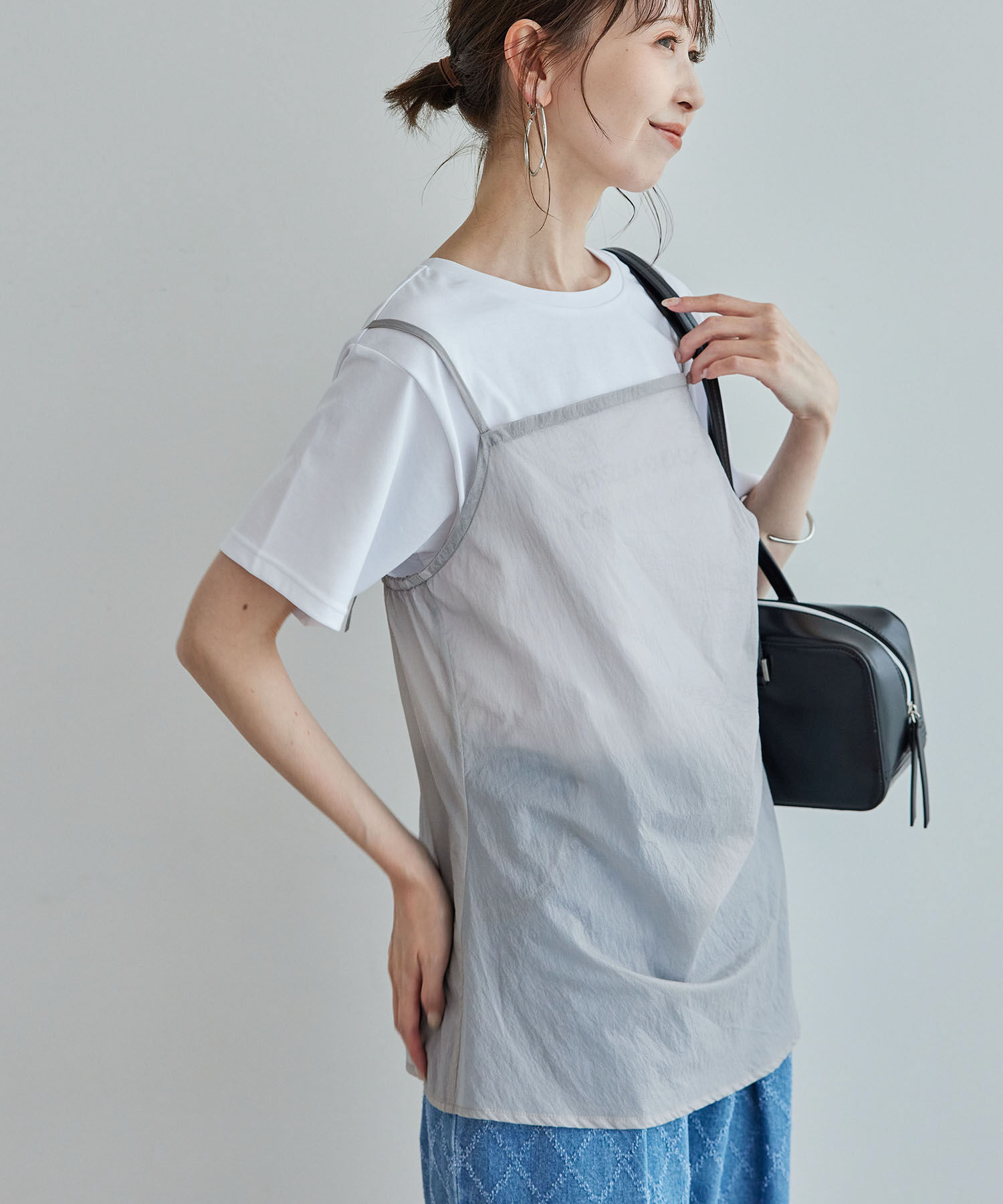 ROPE PICNIC PASSAGE「シアーミドル丈レイヤードキャミソール」|ベスト・ジレ|ライトグレー(08)